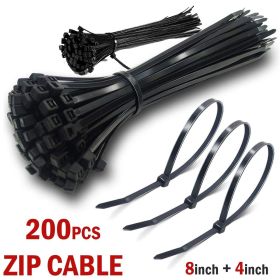 4 & 8 Inch Black Nylon Cable Wire Zip Ties UV Resistant - 200 Pcs Cable Zip Ties