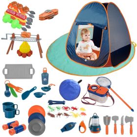 56Pcs Kids Camping Toy Set With Playtent Pretend Oil Lamp Telescope Bonfire Compass Role Play Camping Set