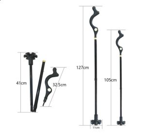 Telescopic Stick Stool Folding Handle Walking Stick (Option: Black-Folding-1pc)