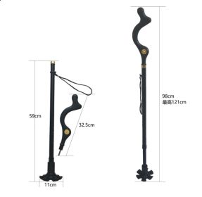 Telescopic Stick Stool Folding Handle Walking Stick (Option: Black-Telescopic-1pc)